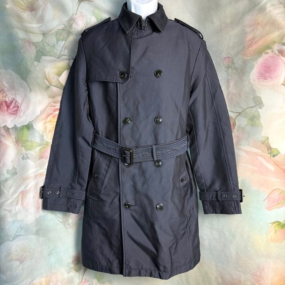 Zara Dark Blue Double Breasted Belted All Weather Trench Coat